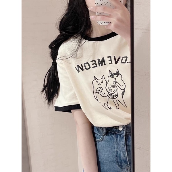 Áo phông cotton hình in vintage