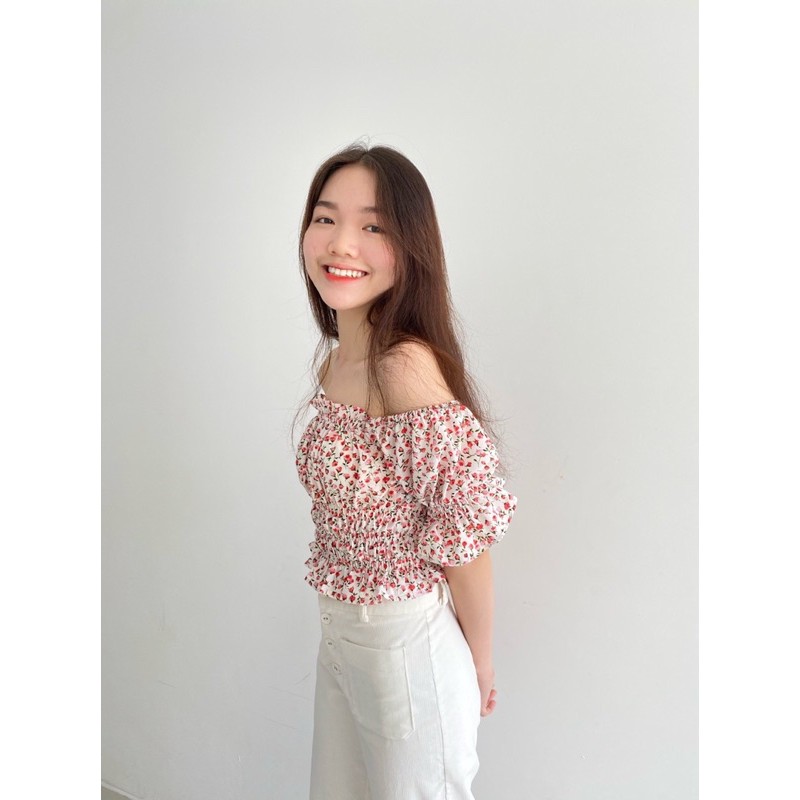 Sơ mi nhún thun toàn thân tay ngắn