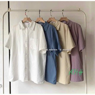 Áo sơ mi cộc tay thô trơn nhiều màu dáng suông rộng phong cách ulzzang