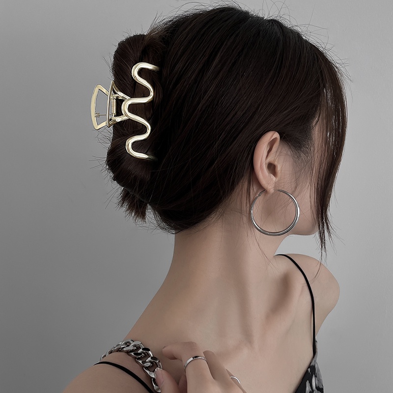 Kẹp Tóc Kim Loại Kiểu Gợn Sóng Gắn Lưng Đơn Giản Chất Lượng Cao Phong Cách Hàn Quốc Dành Cho Nữ