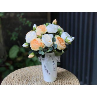Combo bình + hoa hồng trà trang trí nhà cửa