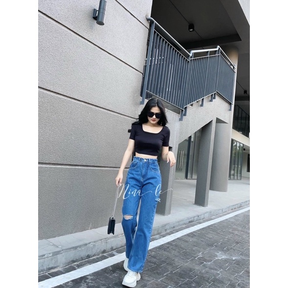 Quần baggy jean nữ ống rộng rách gối đùi hàng VNXK MS3186 thời trang xu hướng 2KJEAN