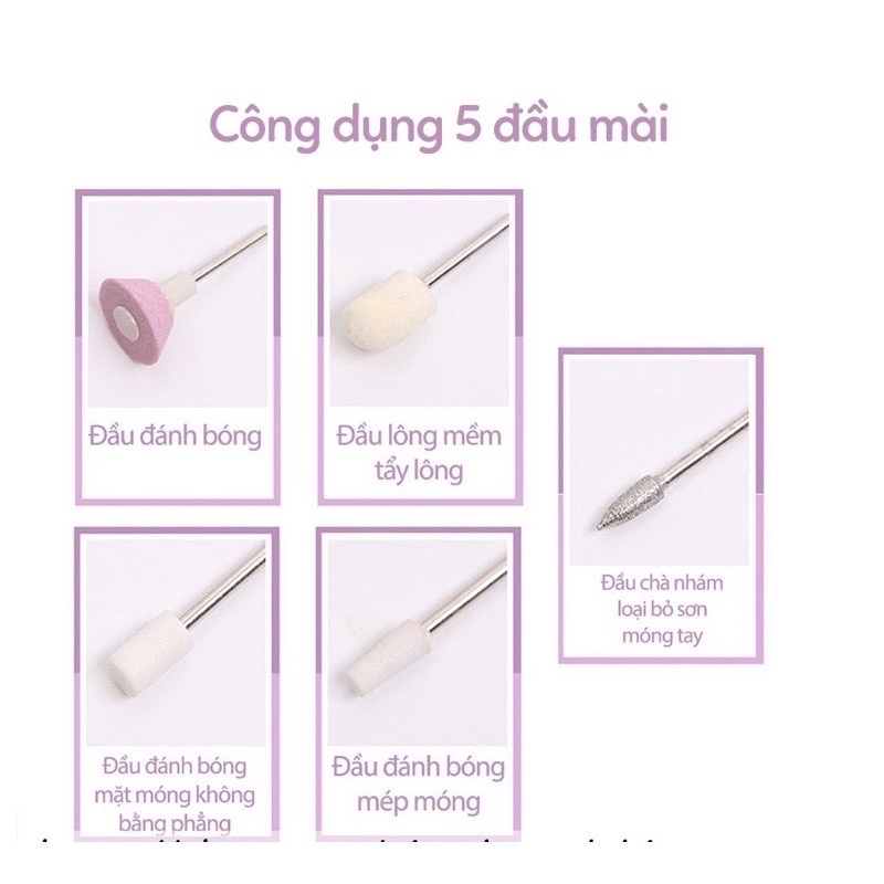 Máy mài móng Finishing Touch Máy dũa móng tay làm nail chuyên nghiệp 5 đầu mài có đèn led loại sạc điện