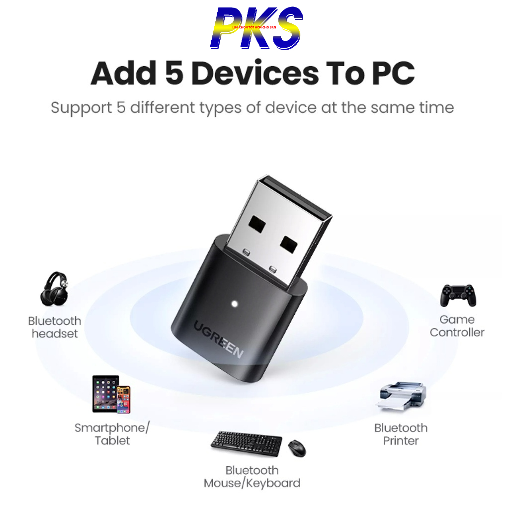 USB Bluetooth 5.0 - Thiết bị truyền nhận tín hiệu Bluetooth 5.0 không dây cao cấp chính hãng Ugreen 80889