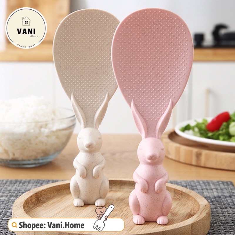 Vá múc cơm tự đứng hình thỏ nhựa lúa mạch chống dính chịu nhiệt cao an toàn sức khỏe - Muỗng xới cơm, muôi múc cơm.