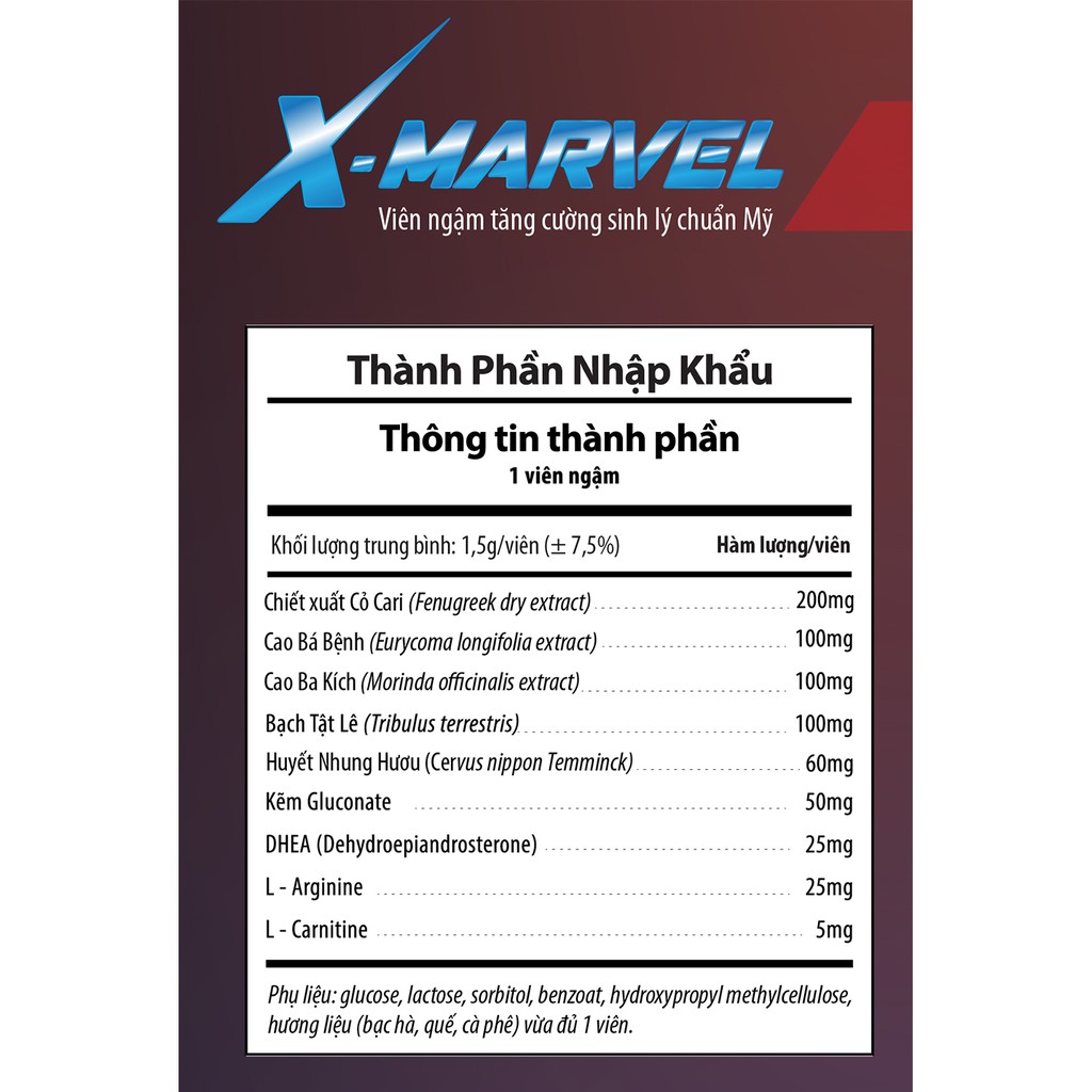 Viên ngậm tăng cường sinh lý nam X-MARVEL được Bộ y tế cấp phép - Mãn dục gấp 20 lần - Giao hàng kín đáo - Hộp 12 viên | BigBuy360 - bigbuy360.vn