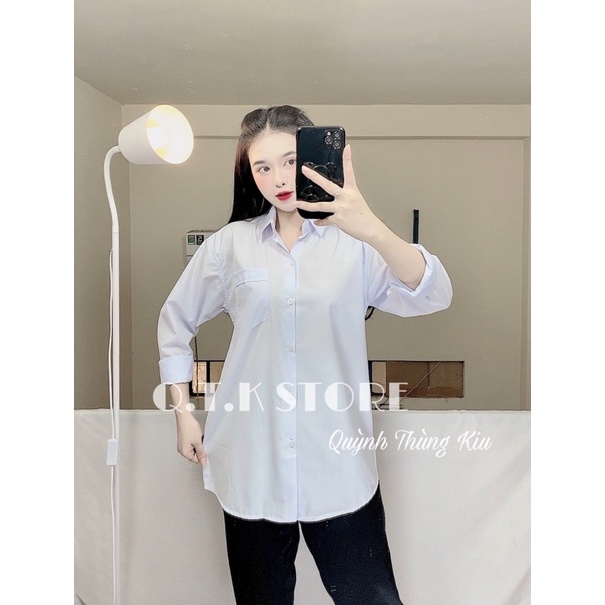 Sơ mi tay dài màu trắng xanh