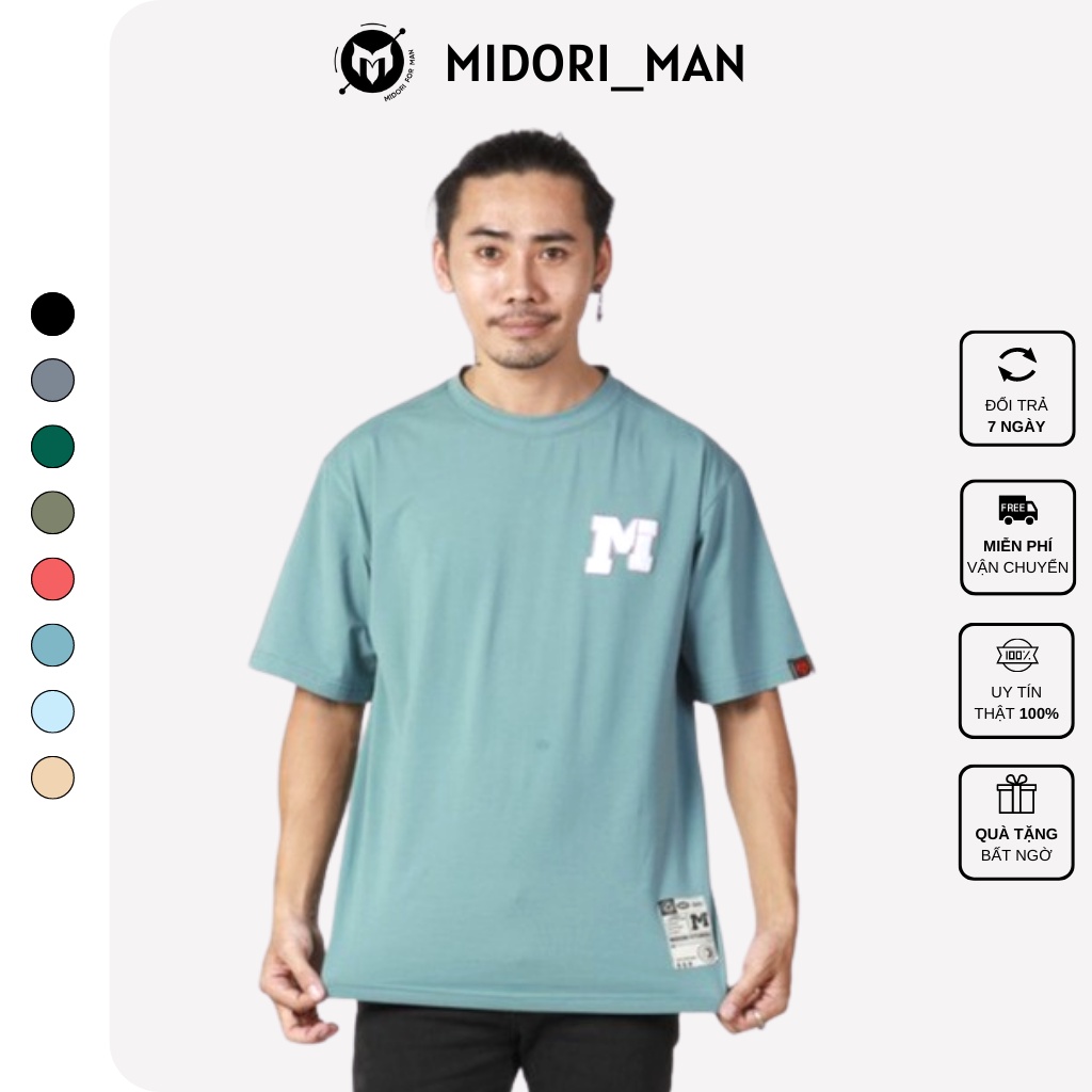 Áo thun form rộng tay lỡ unisex Phông Nam Nữ Thêu Logo M Cao Cấp Local Brand Midori Man