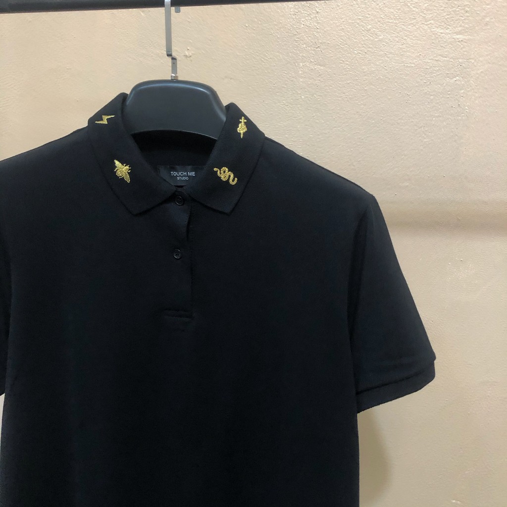 Áo Polo nam TouchMe thêu cổ họa tiết Bee & Snake Smaill chất polo thoáng mát,màu đen cao cấp  | Sản phẩm mới 2021