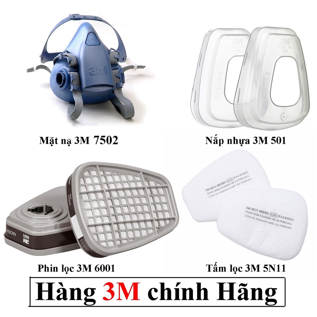 Bộ mặt nạ phòng độc 3M 7502-6001-5N11-501 (7 món) - Mặt nạ chống độc - chống bụi - dùng phun sơn chống hóa chất