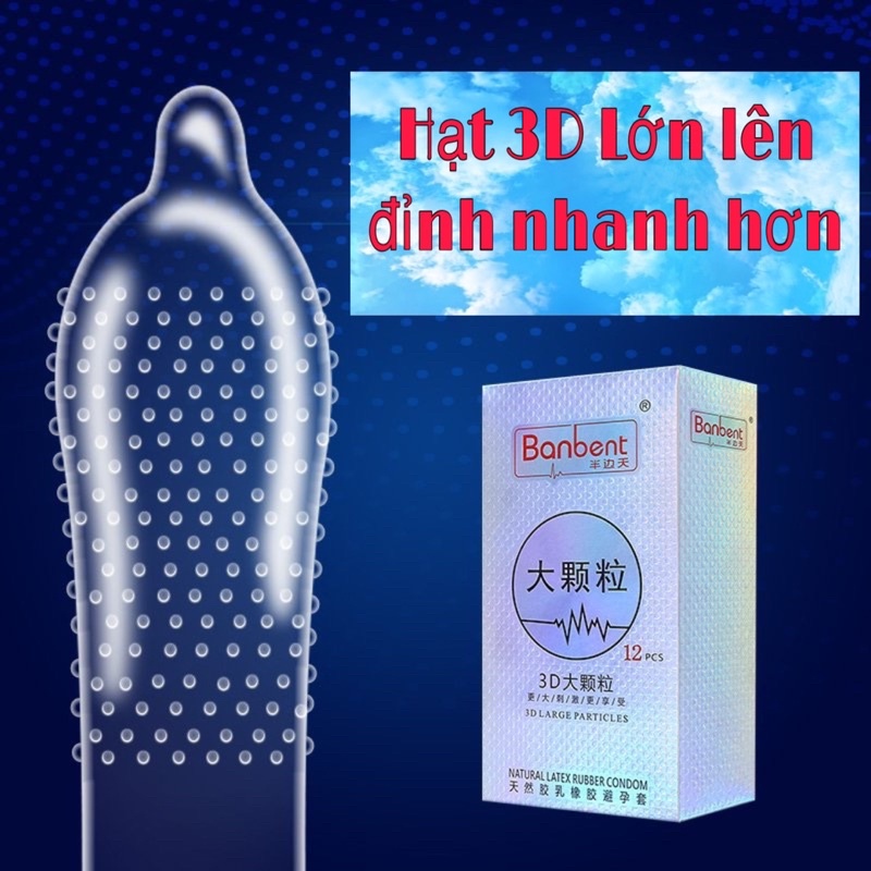 Bao cao su BANBENT 001 3D Large Particles, bcs 0.01 siêu mỏng gân gai kéo dài thời gian