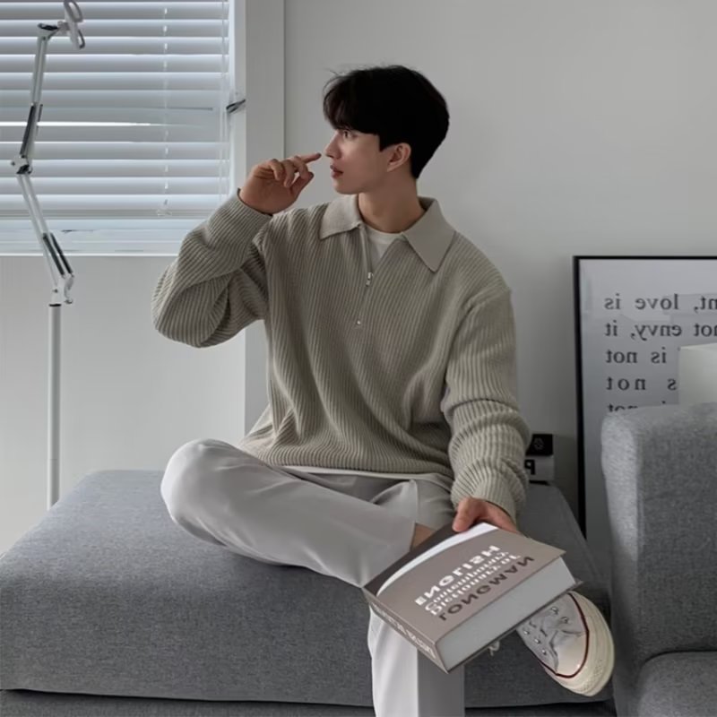 áo sweater nam dệt kim màu trơn đơn giản thời trang hàn quốc cho nam giới form rộng áo len nam đẹp áo cổ cao fashion  zipper bigsize sweater simple