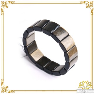 [Hiếm] Vòng Tay Đá Núi Lửa Obsidian Cao Cấp Bản Mặt Vuông Vân Tự Nhiên - Tâm Phong Thủy