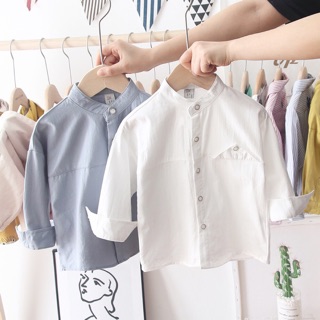 Áo Sơ Mi Dài Tay Cho Bé Trai Cổ Đứng Kiểu Dáng Hàn Quốc Chất Vải Thoáng Mồ Hôi Từ 2-6 Tuổi - Candy House