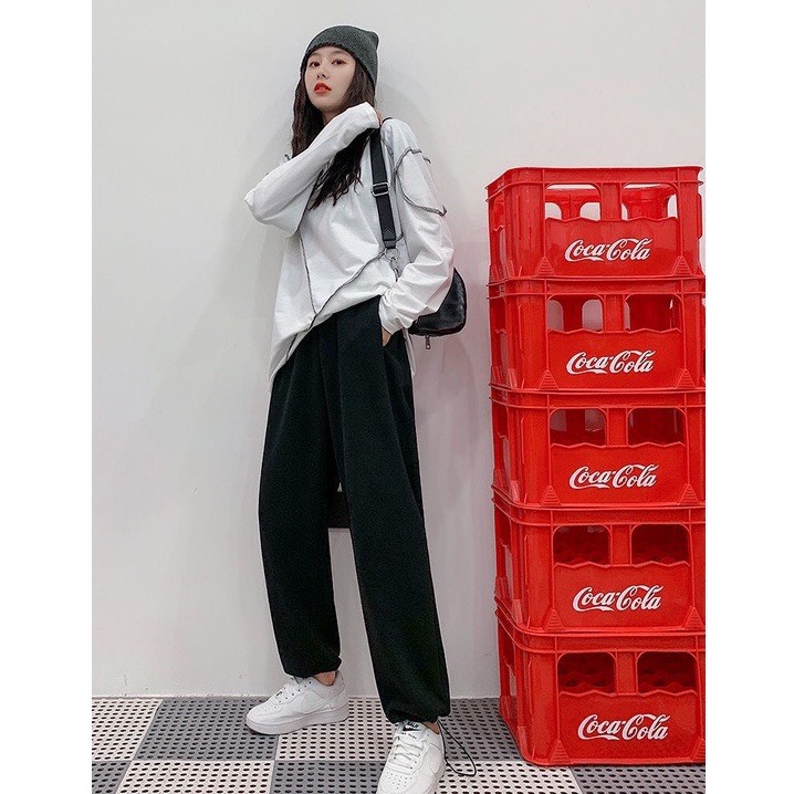Quần jogger nam nữ,quần ống rộng bo gấu dây rút form unisex cá tính