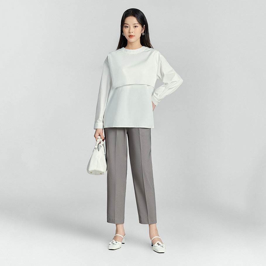 Áo sơ mi dài tay, cổ tròn, kiểu vạt một bên vai TK Fashion, SMKA275 hàng thiết kế cao cấp chất thô hàn, thanh lịch