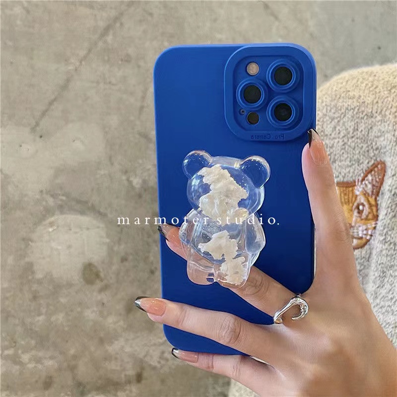 Ốp Điện Thoại Silicon Mềm Có Giá Đỡ Hình Gấu 3D Dễ Thương Dành Cho iPhone 11 12 13 Pro XS Max Mini X XR 7 8 Plus SE