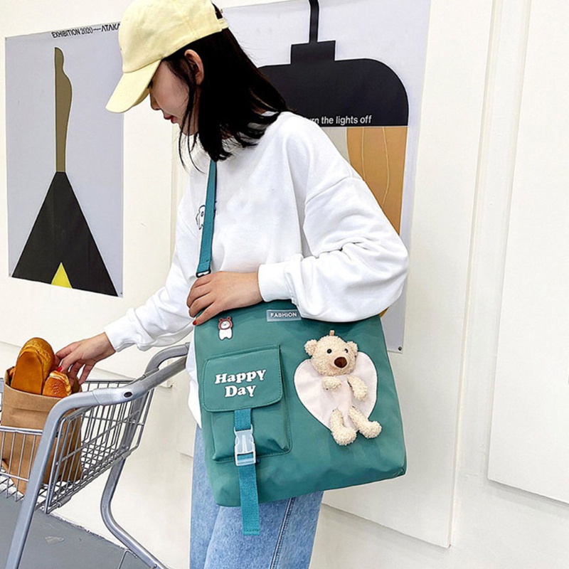 Túi Xách Đeo Vai Bằng Vải Bạt Hình Gấu Bông Dễ Thương Thời Trang Cho Nữ
