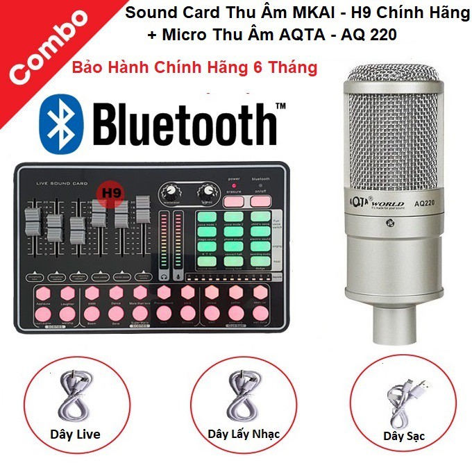 Micro Thu Âm, Livestream AQTA - AQ 220, Sound Card Thu Âm Mkai - H9 Bluetooth, Thu Âm Cực Hay Bảo Hành 6 Tháng