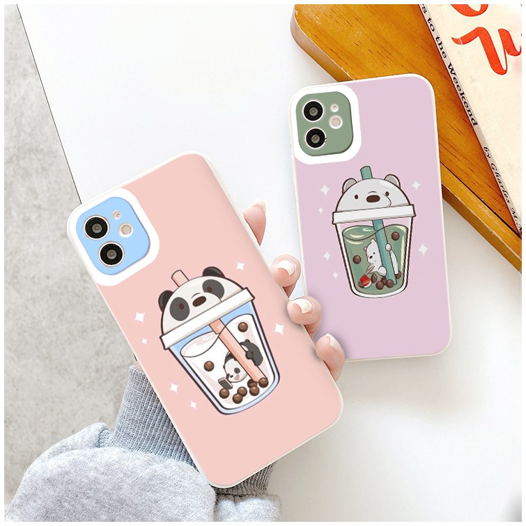 Ốp điện thoại iphone in họa tiết gấu và ly trà sữa đáng yêu cho iPhone X Xs Max Xr 13 12 11 Pro Max 6 6s 7 plus 8 Plus