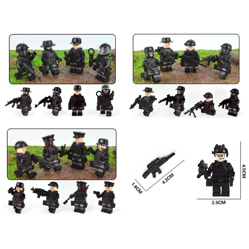 Bộ Lego Lắp Ráp Mô Hình 12 Nhân Vật Military Police và 1 Ô Tô SWAT