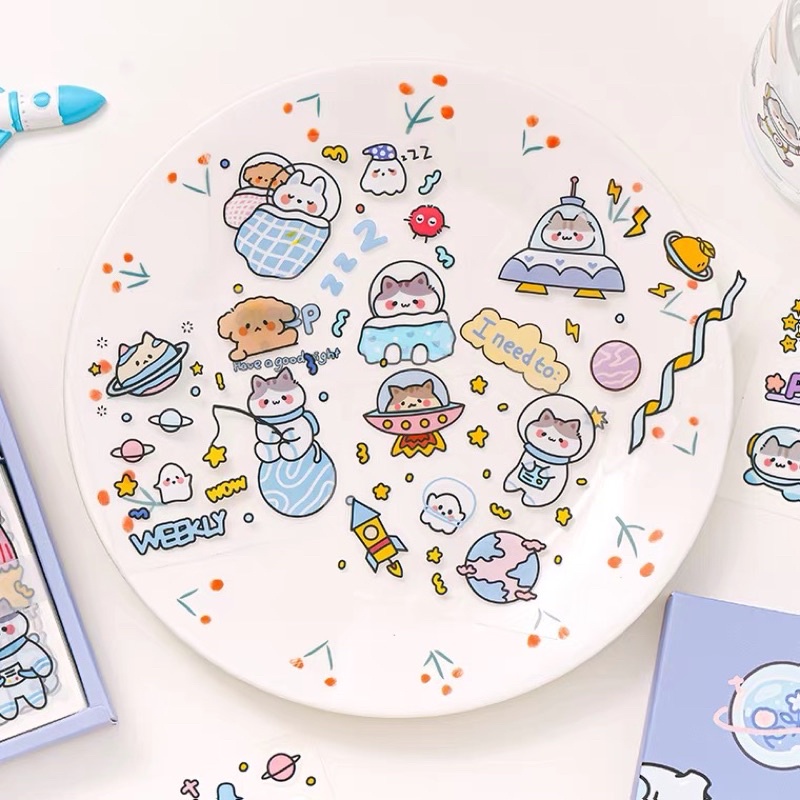 Sticker hộp 100 tấm cute CuteCute Planet  - Tặng Hình Xăm Dán