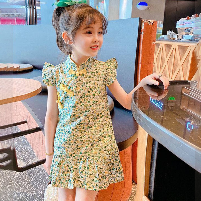 Đầm Sườn Xám Không Tay In Hoa Kiểu Công Chúa Thời Trang Mùa Hè Se7en Dành Cho Bé Gái