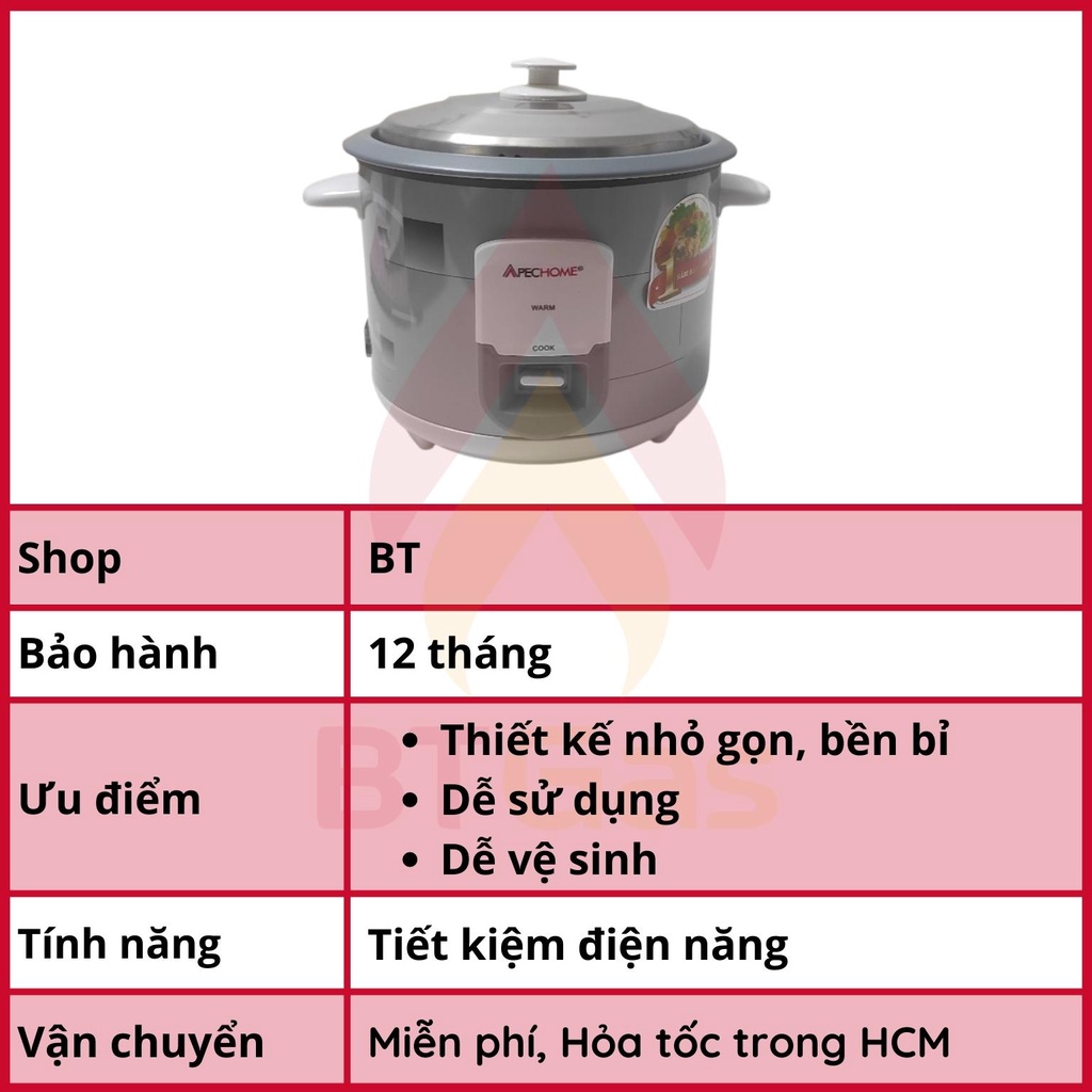 [Mã ELHADEV giảm 4% đơn 300K] Nồi cơm điện nắp rời Apechome APH-222R 1.8 Lít - Hàng Chính Hãng - Bảo hành 12 tháng