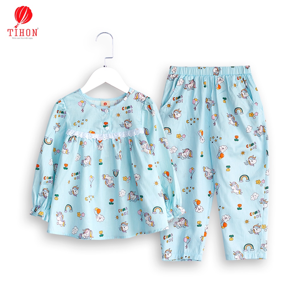 Bộ pijama cho bé gái TIHON dài tay trang trí hình dễ thương SET0750270