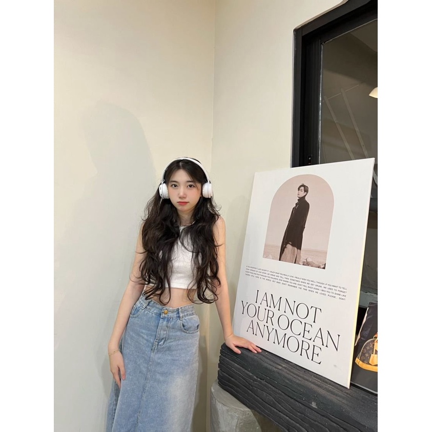 Chân Váy Bò Dáng Dài Cạp Cao Phong Cách Hàn Quốc - Chân Váy Jean Chữ A Xẻ Tà Sau Cá Tính