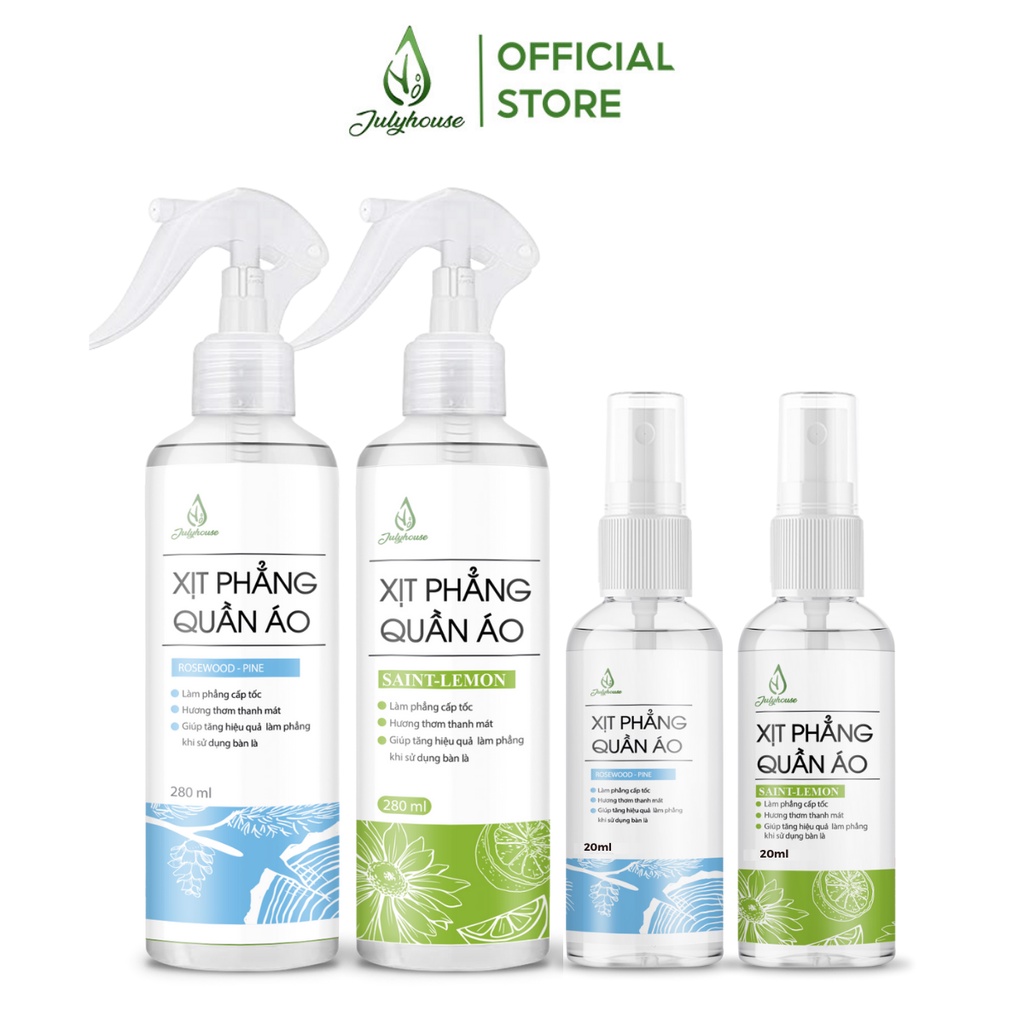 Xịt phẳng quần áo JULYHOUSE 20ml/280ml nước xả vải khô hương tinh dầu tươi mát