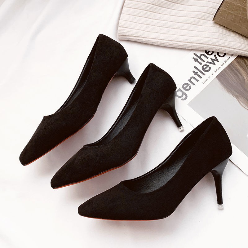 ■✼3cm small High heels female stiletto temperament black professional student formal dress etiquette plus size 5 thick heel mid-heeled shoes