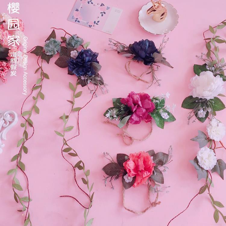 Phụ Kiện Cài Tóc Hình Hoa Lá Phối Tua Rua Phong Cách Lolita Cho Nữ
