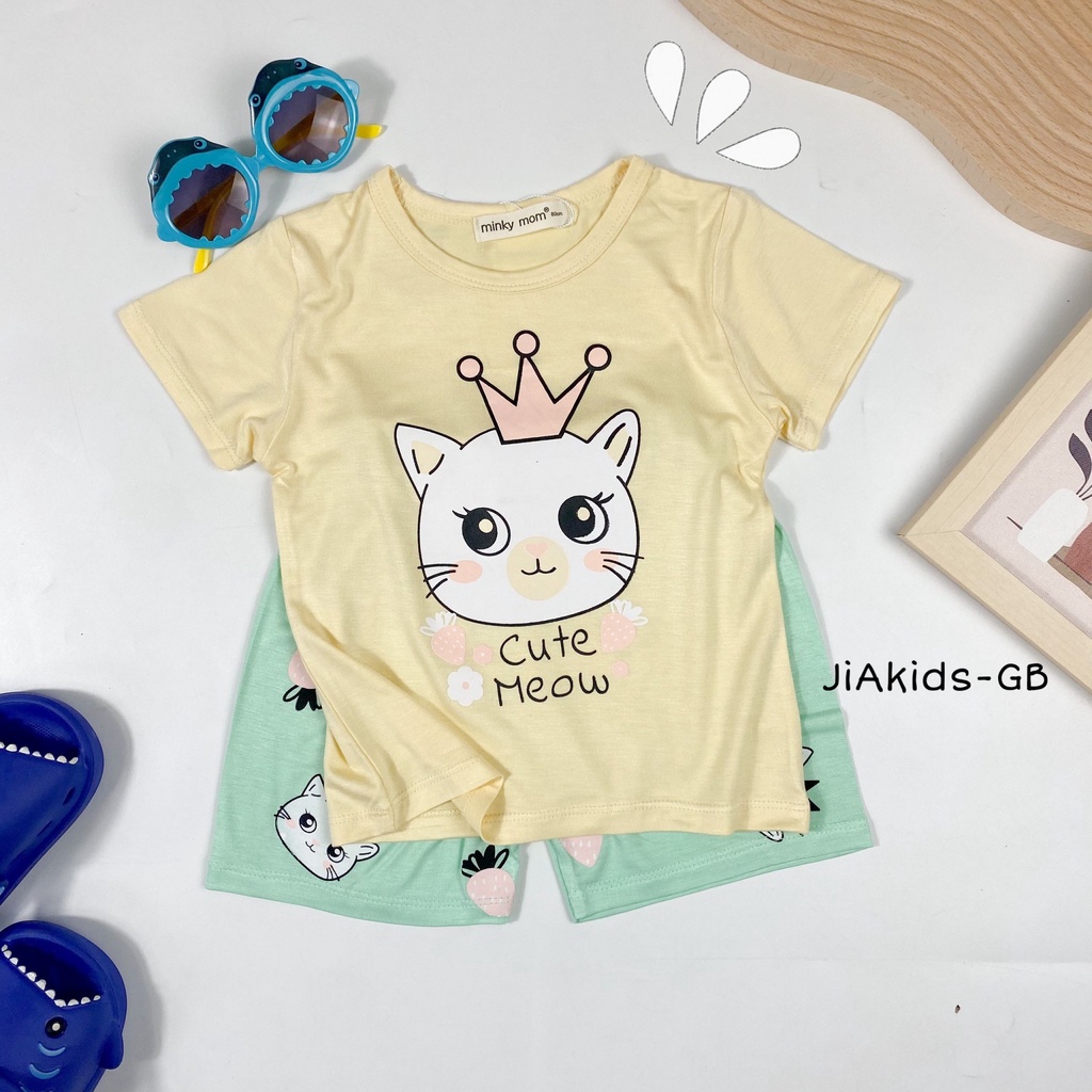 Bộ Cộc Tay THUN LẠNH MINKY MOM In Hình Nhân Vật Hoạt Hình Phối Quần Cho Bé TN-IN95