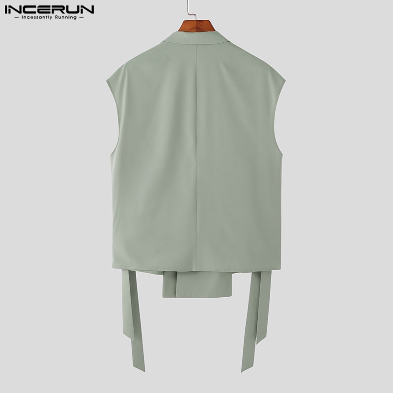 Áo khoác blazer INCERUN không tay dáng rộng phong cách vintage thời trang dành cho nam giới