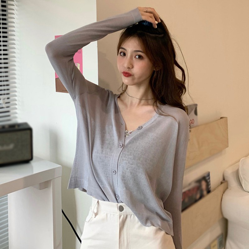 Áo khoác cardigan tay dài cổ chữ V dáng rộng thời trang cho nữ