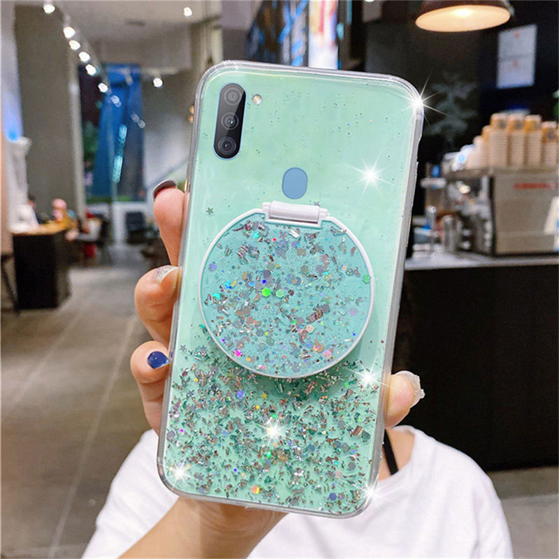Ốp điện thoại tráng gương có giá đỡ tiện lợi cho Samsung Galaxy A11 A51 A71 A12 A42 A72 A52 A32 4g 5g A02S