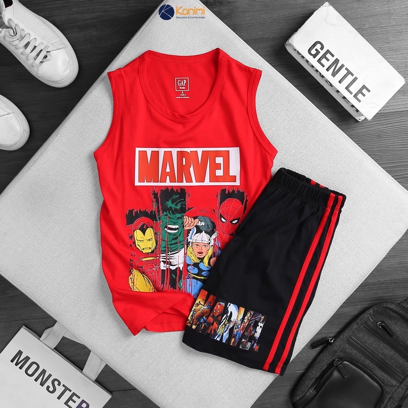 𝗦𝗵𝗼𝗽 𝗠𝗲̣ 𝗕𝗼𝗯 𝟴𝟲 - BỘ HÈ BÉ TRAI ĐẠI, Bộ thun sát nách bé trai in 3D các siêu anh hùng siêu đẹp, siêu chất [20-55kg]