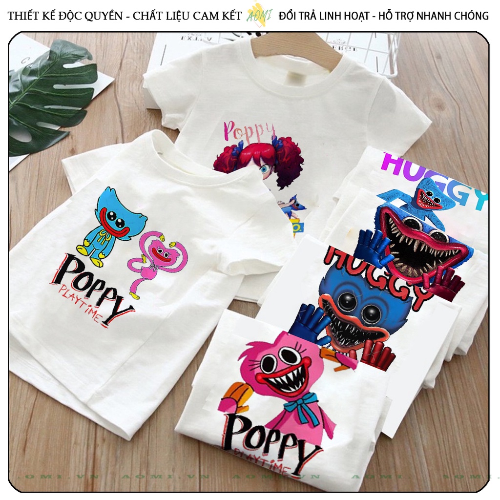ÁO THUN Poppy Playtime Huggy Wuggy UNISEX PHÔNG TRẮNG TAY NGẮN NAM NỮ GIA ĐÌNH CẶP ĐÔI SIZE TRẺ EM BÉ TRAI GÁI AOMIVN