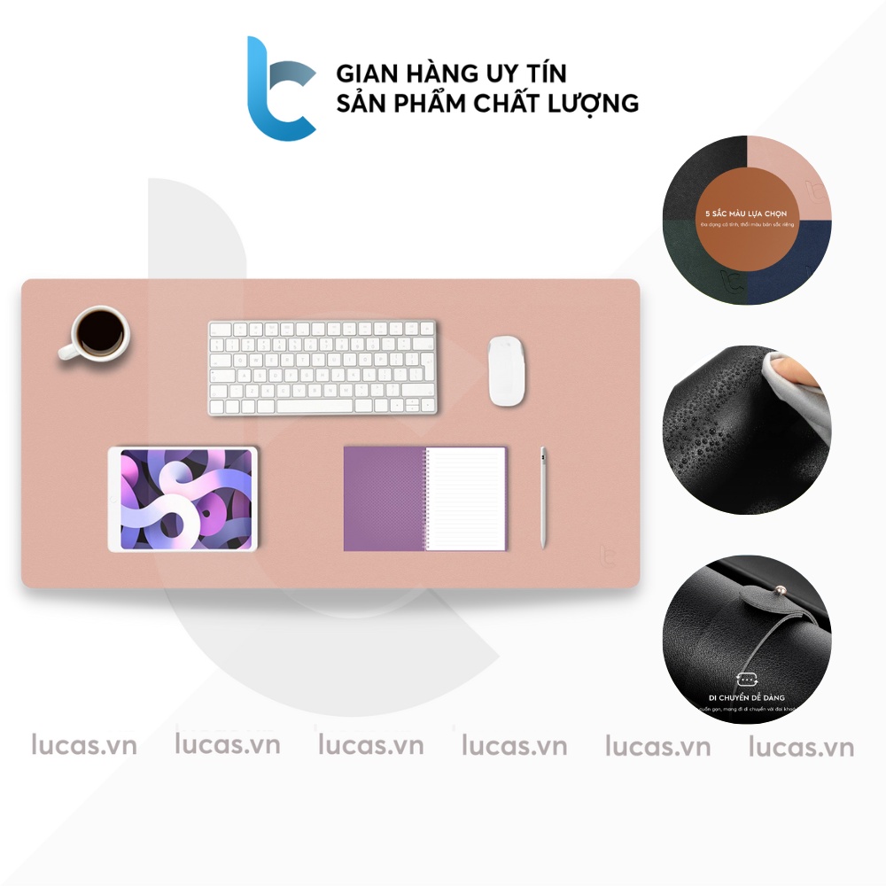 Thảm Da Trải Bàn Làm Việc Deskpad Lucas Mềm Mịn, Chống Nước, Chống Quăn, Di Chuột Êm Mượt, Lót Chuột Cỡ Lớn