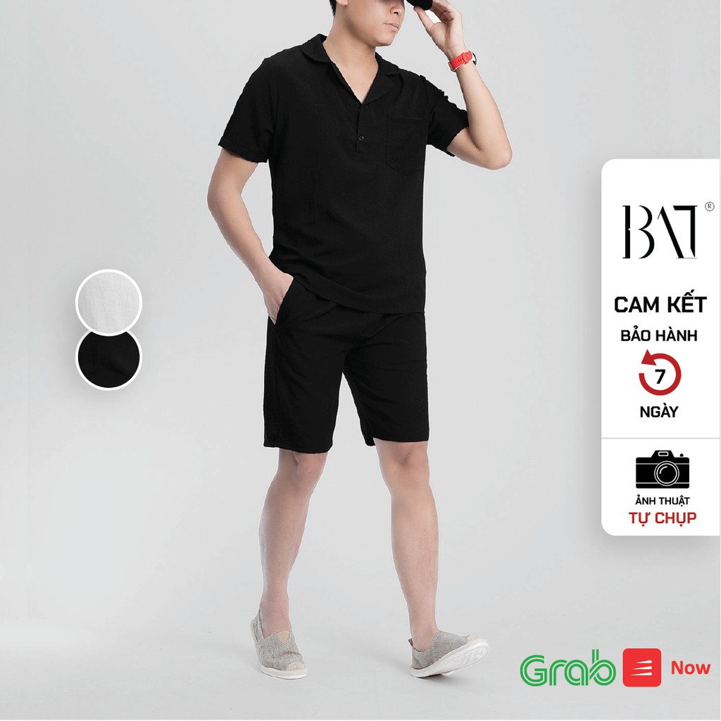 Bộ đũi cộc nam áo cổ vest chất liệu đũi xước co giãn nhẹ mặc thoáng mát mùa hè mẫu mới