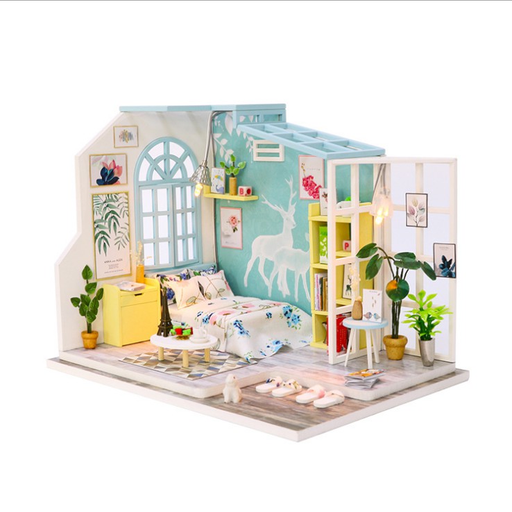 Mô hình nhà DIY Doll House Family Nap Kèm Mica Chống bụi và Bộ dụng cụ