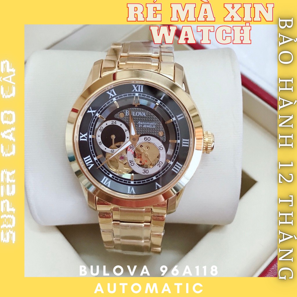 ĐỒNG HỒ NAM BULOVA MÁY CƠ 96A118 , DÂY THÉP MÀU VÀNG - GOLD , SIZE 42MM