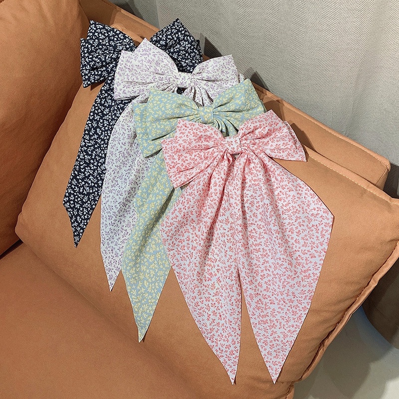 Dây Buộc Tóc Ruy Băng Dài In Họa Tiết Hoa Thanh Lịch Cổ Điển Cho Nữ