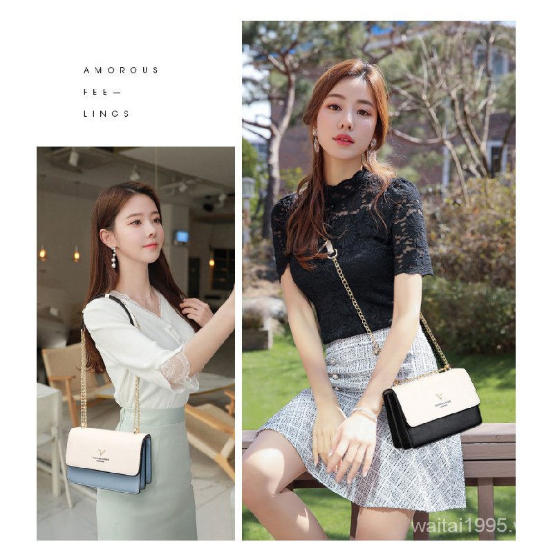 Túi đeo chéo hình vuông cỡ nhỏ phối dây xích nhiều màu thời trang