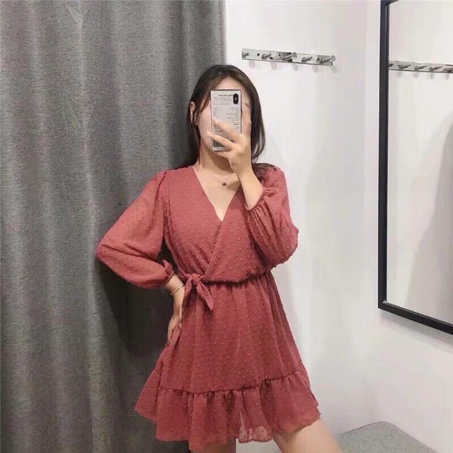 Đầm ZARA Hồng Mauve Đắp Chéo | Đầm Zara Ngắn Vnxk Dư Xịn