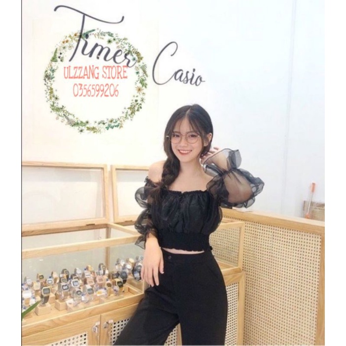 Áo bẹt vai bí tay lưới kính