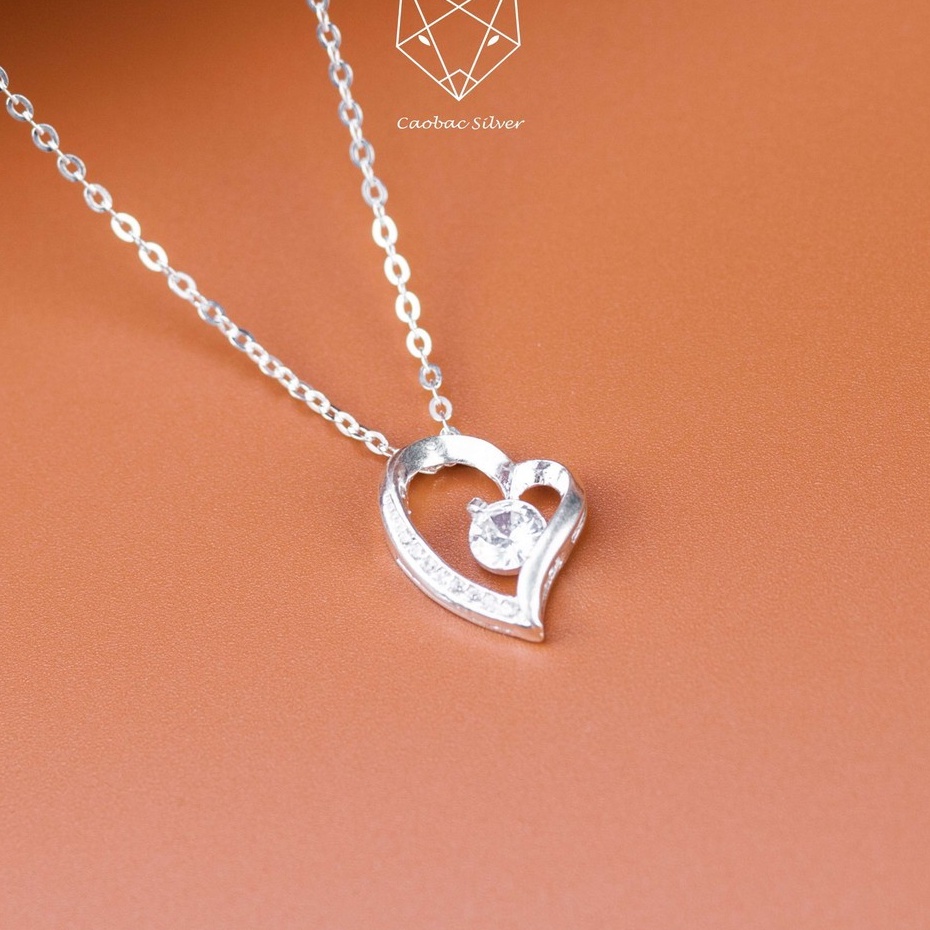 Dây Chuyền Bạc Nữ CaoBac Silver Mặt Dây Chuyền Bạc Trái Tim Ổ Đá Giữa Thiết Kế Tinh Xảo Thanh Lịch Quà Tặng Ý Nghĩa