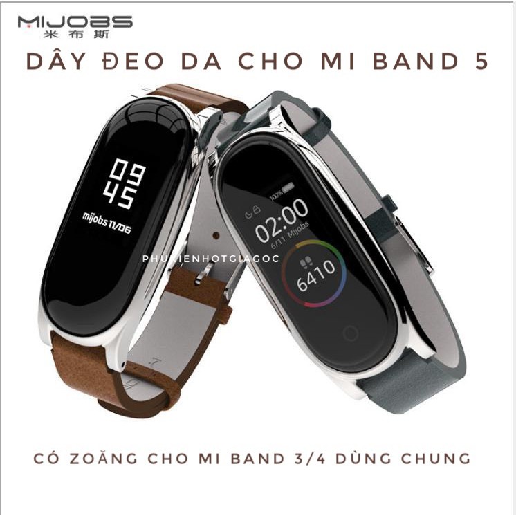 Dây da Mijobs cho Mi band 5 / Dây Mi band 4, Dây Miband 3 làm bằng da - Chính hãng Mijobs