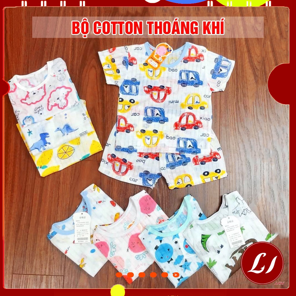 Bộ quần áo  cotton CỘC TAY CÀI VAI thoáng mát cho bé (6-16KG)  QATE240